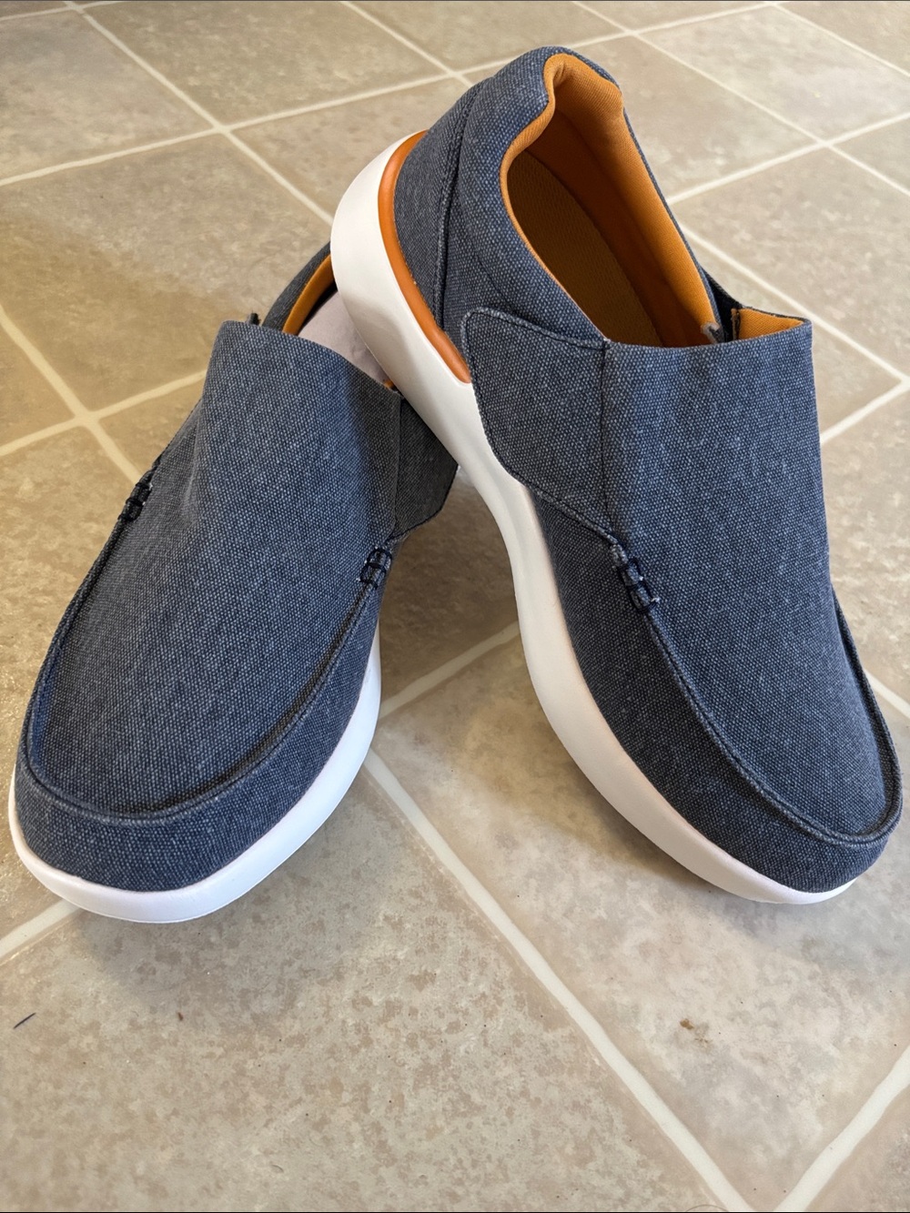 Men's Slip-On Canvas Loafers in Denim Blue with White Sole